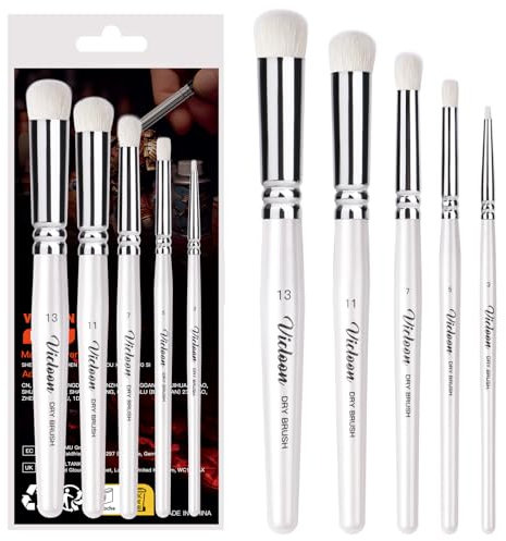 Vicloon Drybrush Set,5 Stück Ziegenhaar Pinsel Set, 5 Größen Miniatur Trockenpinsel, Miniature Pinsel Set für Modell Bemalen