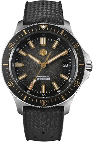 San Martin SN0118 automatisk klocka för män, 40 mm safirkristall dykklockor 316L rostfritt stål 200 m vattentålig, Svart urtavla, Modern