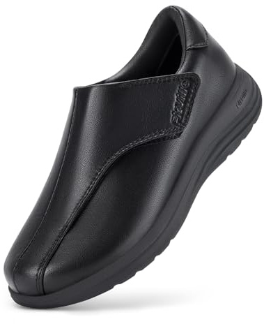 FitVille Extra Weit Verbandsschuhe Leder Damen mit Klettverschluss Atmungsaktiv 38 EU X-Weit Schwarz