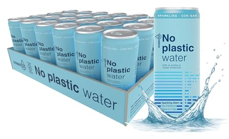 Agua con gas en lata No Plastic Water de Ocean52. Agua Mineral con gas - Pack 24 unidades x 33cl. Agua con gas en pack de 24 latas de 33cl. Agua mineral con gas en lata.