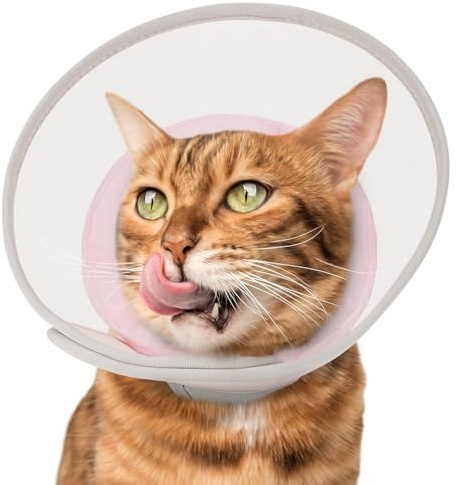 Supet Weicher Halskrause Katze: Bequemer, wasserdichter Netz-Erholungskegel nach Operationen, um Lecken und Kratzen zu verhindern, Alternative zum Elizabeth-Kopf-/Halskegel aus Kunststoff(Rosa,S)
