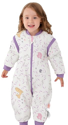 LAT LEE AND TOWN Sacco Nanna con Piedini e Maniche Staccabili, 2.5 Tog Sacco Nanna Invernale per Bambini, 100% Cotone 3 Cerniera Sacco a Pelo per Bambini