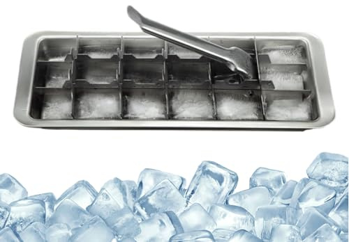Metal Ice Tray - Vintage Style Food Grade Stainless Steel Tray with Lever | Free Dishwasher Safe Maker for Ice Cubes, Environmentally Friendly and PLA