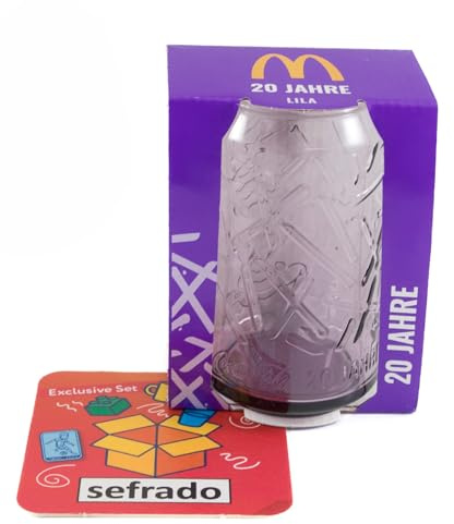 sefrado Bundle 1 x Cola Glas Lila McDonalds 2025-20 Jahre Jubiläums Sammel Gläser kompatibel mit exclusivem Untersetzer