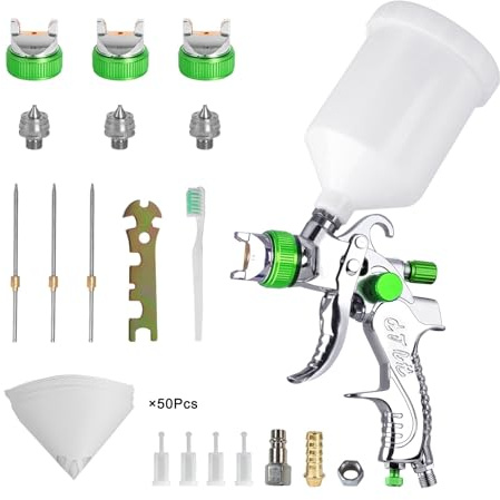 Pistola A Spruzzo Pneumatica For Verniciatura Ad Aria Compressa Da 600 Ml Con Ugelli Da 1,4/1,7/2,0 Mm For Verniciatura Di Precisione(Green with 50 funnel)