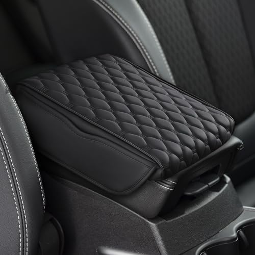 Autoarmlehnenpolster,Leder Auto Center Console Armlehnenabdeckung,Armlehne Kissen Auto Armlehne Box Matte,Auto Armlehnenkissen Mittelarmlehne Pad,Universal Armlehnenbezug mit 2 Organizer (Schwarz)