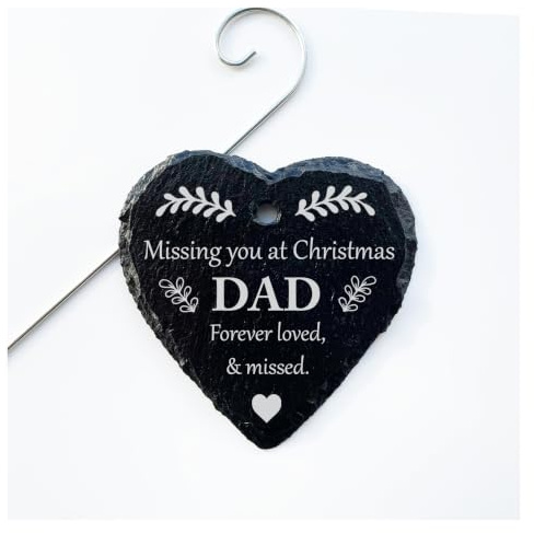 Missing You At Christmas: Mum Dad Any Name Personalised Slate Heart Grave Marker Memorial (Dad)