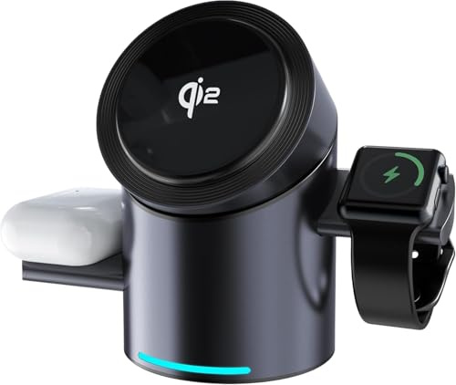 Zanbeel Wireless Charger 3 in 1 with Touch Rotation Charger Stand with Magnet for Apple Devices,15W Foldable Wireless Charger Stand for iPhone and samsung, Apple Watch & Airpods Black