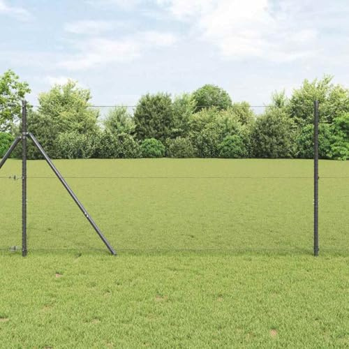 QJBSAVVA Clôture de jardin en acier revêtu de PVC - 1000 x 140 cm - Anthracite - Avec poteaux - Portail de jardin verrouillable - Look moderne - Robuste - Pour terrasse, parc pour chien, clôture de