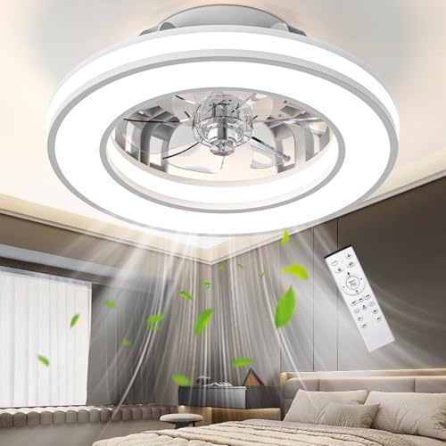 Ateroll Ventilador de Techo con Luz 41.5CM, Ventiladores de Techo 25W, Regulable 3000K-6500K-RGB, 6 Velocidad del Viento con Control Remoto, Temporizador, Memoria de Luz, Ventilador Reversibles