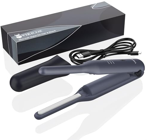 VIKICON Alisador de barba para hombres, alisador de lápiz inalámbrico, mini alisador de cabello recargable, 3 ajustes de calor, alisador y rizador portátil 2 en 1