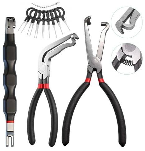 11 Electrical Disconnect Pliers for Cars Set con Alicates Rectos/Curvos Palanca Doble y 8 Extractores Kit de Herramientas para Desconectar Conectores Electricos Terminales Eléctricos de Automóvil