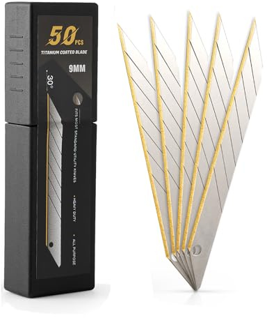 EHDIS 50 Stück Cuttermesser Klingen mit Titan-Schneide, 9mm, Ersatzklingen Cuttermesser, Abbrechklingen für Cutter Messer, Bastelmesser, Kattermesser