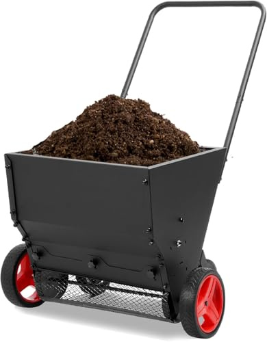 Lawn Drop Spreader with Handle, 4 Wheels, Adjustable Rate, Topdresser Push Garden Seeder for Fertilizer and Lawn Care
