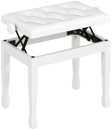 HOMCOM Klavierhocker Höhenverstellbar Klavierbank 64x35x45-55 cm Weiß | Pianobank, Kunstleder Kissen, Keyboardhocker, für Piano Keyboard