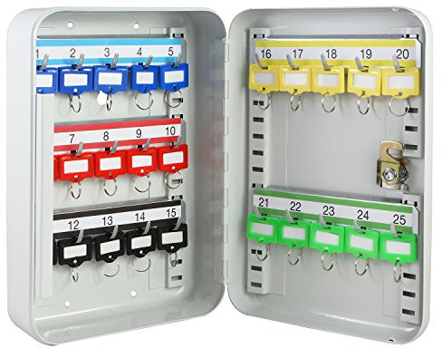 HMF 12525-07 Schlüsselkasten abschließbar, Schlüsselschrank klein | 25 Haken | 25 x 17 x 7,5 cm | Lichtgrau