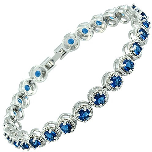 RIZILIA Tennis Armband [18cm/7inch] mit Rundschliff Edelstein Zirkonia CZ [Mehrfarbige Geburtsstein Erhältlich] in 18K Weißgold Vergoldet, Einfache Moderne Eleganz