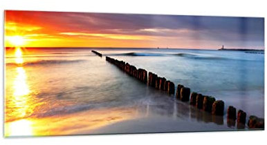 Decoracion Salon Mar costa playa salida del sol Vidrios decorativos 120x50cm Cuadro Sobre Vidrio Moderno Cocina Cuadros Pared Impresiones Impresión en Cristal Wall Art Prints Grande GAB120x50-2781