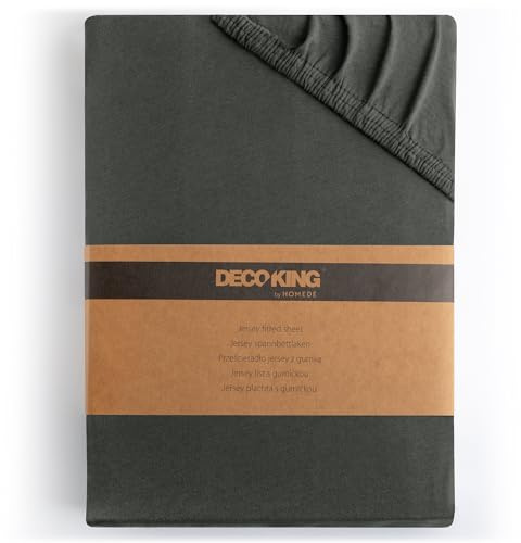 DecoKing Spannbettlaken 80x200 90x200 cm 100% gekämmte Baumwolle Amber | Anthrazit Grau Spannbetttücher Jersey Boxspringbett 80 x 200 90 x 200
