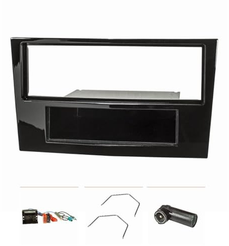 tomzz Audio 2439-059 Radioblende Set kompatibel mit Opel Corsa D Astra H Zafira B Piano Lack schwarz mit Quadlockadapter ISO Fakra Antennenadapter Phantomeinspeisung DIN ISO Entriegelungsbügel
