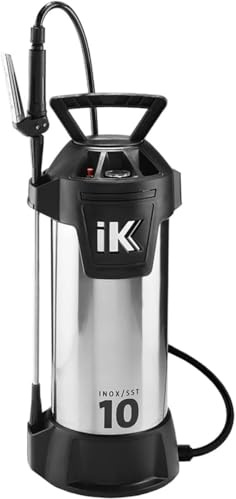 IK INOX 10 Pulverizador Profesional de Acero Inoxidable - Máxima Resistencia a Hidrocarburos y Disolventes - Uso Industrial y Construcción - Válvula de Seguridad y Manómetro - Capacidad Útil 10L