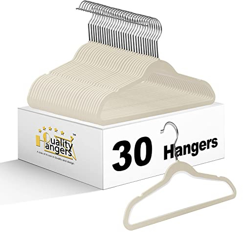 Quality Kids Plastic 30 Pack Non Velvet Non-Flocked Thin Compact Children's Hangers Swivel Hook for Shirts Blouse Coats (Ivory, 30)