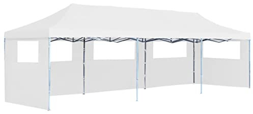 vidaXL Carpa Plegable Pop-up con 5 Paredes Laterales Jardín Parasol Playa Aire Libre Terraza Balcón Paraguas Pabellón Eventos Viento Blanco