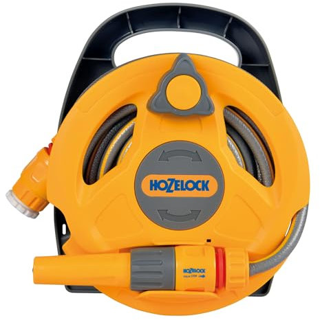 HOZELOCK - Micro Reel 10m : Ideal for patios, balconies and small gardens, compact and practical Click & Go design, a lightweight small bore hose, 1 hose nozzle, ready to use [2427 0000]