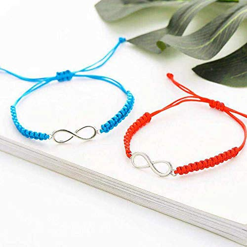 Bracelet Tissé,Rouge Bleu Cire Coton Corde Corde À La Main Bracelet Ensemble Charme Tressage Réglable Infinity Signe Exquis Rétro Hommes Femmes Amitié Couples Bracelets Bijoux Cadeau