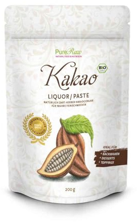 Kakao-Liquor Criollo Kakaomasse (Bio Roh Vegan) Schokolade 100 Prozent Kakao Masse Kakaopaste Kakaobohnenmus Kakaomus Rohkakao Rohkakaomasse Zuckerfrei - Organic Raw Theobroma Cacao I PureRaw 250g