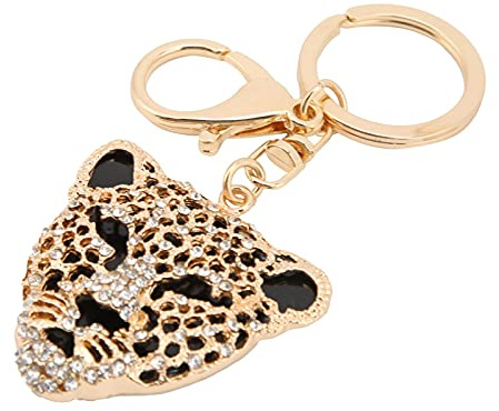 Biitfuu Bling Schlüsselanhänger Charm Kristall Schlüsselanhänger Leopard Kopf Tasche Anhänger Geldbörse Tasche Schnalle(Gold)