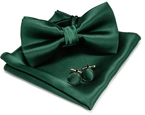 JEMYGINS Herren Fliege Satin Fliege und Einstecktuch mit Manschettenknöpfe Sets