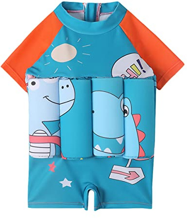 IMEKIS Costume da bagno a forma di dinosauro, per bambini, con forza di galleggiamento, costume da bagno intero con 8 galleggianti rimovibili, nuoto, apprendimento