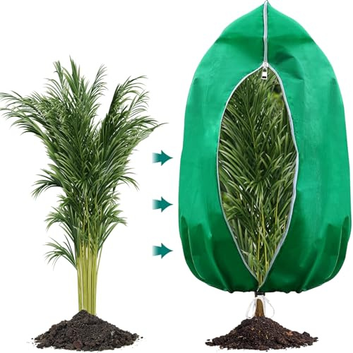 PHUSTJKL Winterschutz für Pflanzen 80x100cm Winterschutz für Kübelpflanzen Frostschutz, Atmungsaktiv Wiederverwendbar Pflanzenschutzhaube mit Zugband für Balkonpflanzen-Grün, 1 Stücke