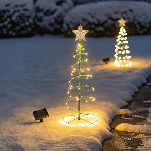 Mini Spiralförmiger Weihnachtsbaum Deko Led, Weihnachtsdeko Lichterkette Amerikanisch Outdoor, Neuheiten Metall Garten Solarleuchten Weihnachtsbeleuchtung Solar Stern Außen Baum Geschmückt Warmweiß