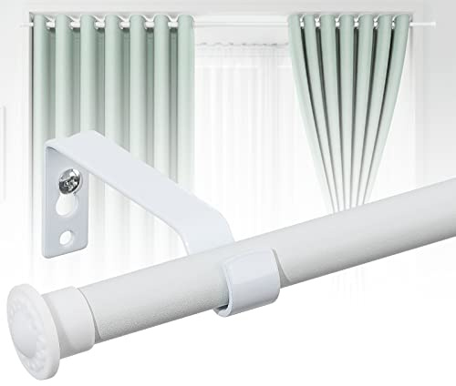 HARRMS 16mm Gardinenstange Ausziehbar, Weiß Matt, 76-224cm, Vorhangstange Scheibengardinenstange 1 läufig Wandmontage mit Halterungen und Endstücken für verdunklungsvorhänge Outdoorvorhänge