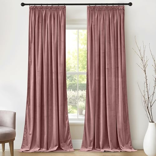 PONY DANCE Thermovorhang Hitzeschutz Samt Vorhänge Altrosa (300g/m²) Verdunkelnde Gardinen mit Kräuselband 2er Set Velvet Curtains Living Room Samtvorhang für Schienensystem, H 220 x B 132 cm