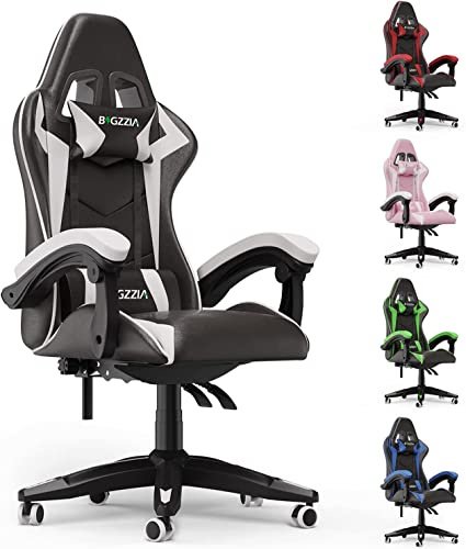 Racingreat Sedia Gaming,Sedia da Gioco Sedia da Ufficio, Poggiatesta e Cuscino Lombare, Ergonomica In Pelle PU Sedia Da Computer Per Gamer Ufficio Casa Adulto Adolescente-Bianco, Taglia unica