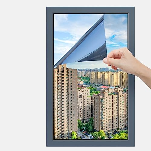 HJXGQJM Spiegelfolie Selbstklebend Fenster Sonnenschutzfolie, Sichtschutz Wärmeisolierung Dachfenster Innen Oder Außen UV-Schutz Für Büro Und Haus Spiegelfolie Fenster,Blau(105x400cm)