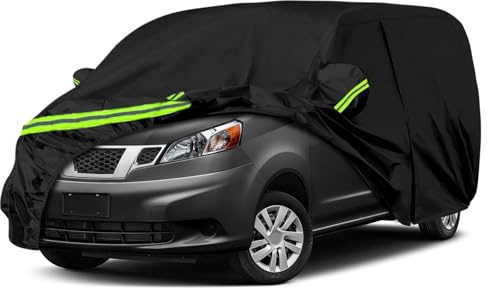 Waterproof Car Cover Compatible with Nissan NV200 2015-2021 All Weather 300D Car Covers with Zipper Door & Lock for Snow Rain Protection(Mini Cargo Van)