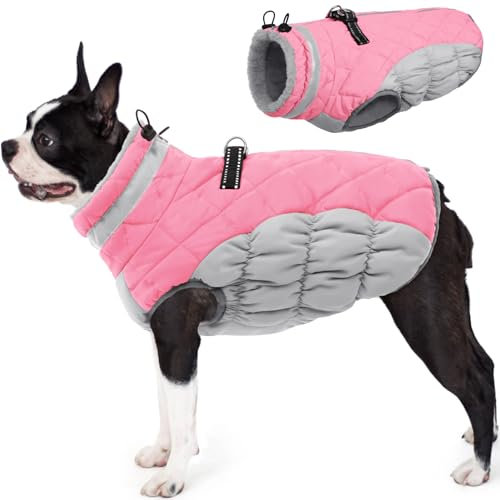 AOFITEE Hundemantel, Winter Warme Hundejacke, Reflektierend Fleece Wintermantel Hund mit Geschirr und Reißverschluss, Wasserdicht Hunde Schneeanzug für Kleine Mittlere Große Hunde, S