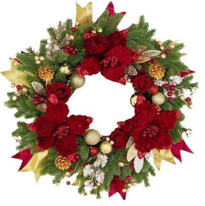 WERNZATT-Valentinstag Herz Kranz Künstliche Schleife Rose Kranz Hochzeit Party Tür Kranz Home Office Dekoration (Rot, 40cm/15.75inches)