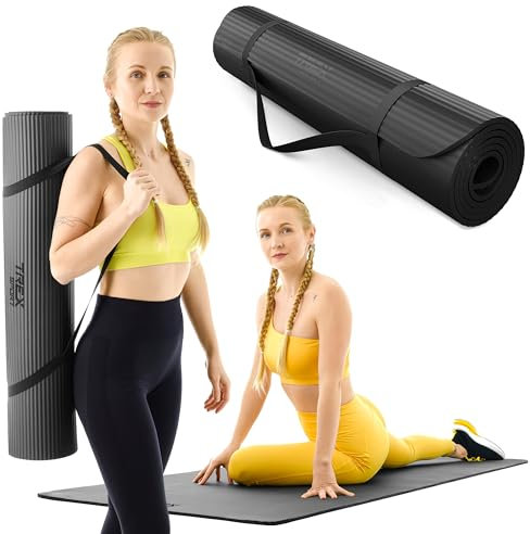 TREX SPORT Gymnastikmatte extra dick und weich | Fitnessmatte 190x80x1cm mit Tragegurt | Yogamatte rutschfest (Black Night)