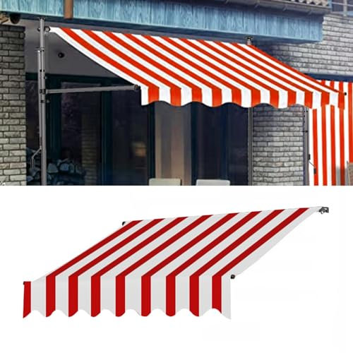Ersatzstoff für Einziehbare Klemmmarkise, Einziehbare Terrassen Klemm Markise, Rahmenlos, mit PU-Beschichtetem Polyestergewebe(Color:Red Stripes,Size:157 * 63/400 * 160cm)