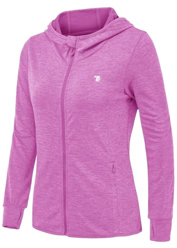 Rdruko Veste de course pour femme avec capuche UPF 50+ protection UV Hoodie entièrement zippé veste de sport légère pour le vélo manches longues pour la course à pied, le yoga, le fitness, Violet, L