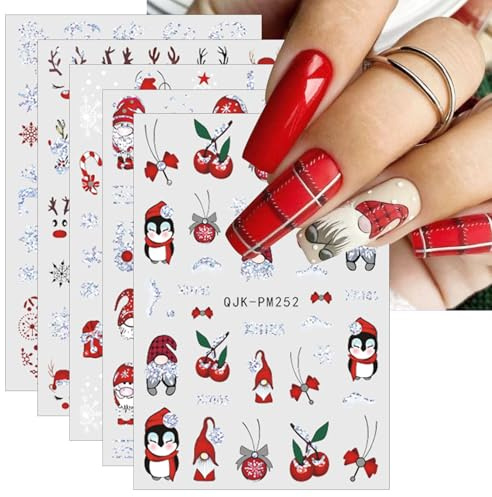 JMEOWIO Nagelsticker Weihnachten 10 Blatt Nail Art Sticker Selbstklebend Nagelaufkleber Schneeflocke Weihnachten Feiertage Urlaub süß Dekoration Nageldesign Zubehör
