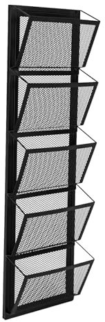 TaNeHaKi Wand Metall Befestigter Aktenhalter, Mail Rack Halter, 5 FäCher Wand HäNgender Korb,Aktenablage Dokumentenhalter HäNgend Magazin Organizer