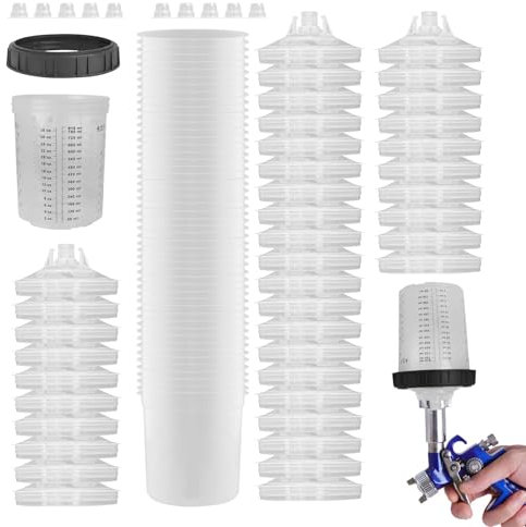 Vasos para mezclar pintura con tapa, vasos medidores de pintura, juego de vasos de pintura portátil de 50 piezas, peso ligero simple con tapón, vasos medidores de pintura sin lavado con tapas para tod