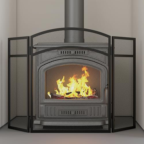 Kingson Schwarzer Kaminschutz, 96,5 x 61 cm, Sicherheits-Feuerschutz für Holzbrenner, Holzbrenner und offenes Feuer für die Sicherheit von Babys und Haustieren