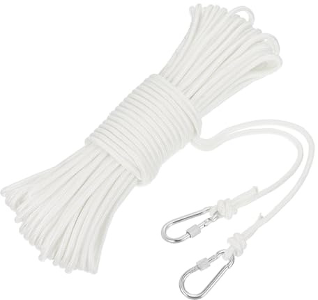 sourcing map Corda di ancoraggio cava intrecciata in polipropilene con gancio, 1/4 di pollice 30,5 m, in nylon, corda di ancoraggio per barca, per piscina, barca, colore bianco